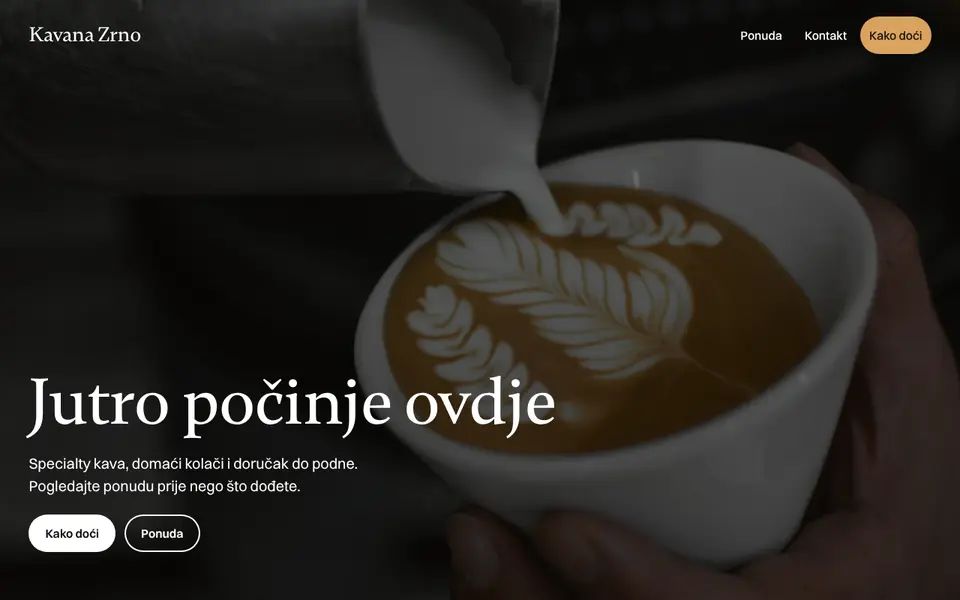 Primjer stranice Kavana Zrno, kafić