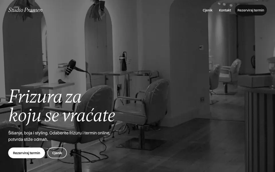 Primjer stranice Studio Pramen, frizerski salon